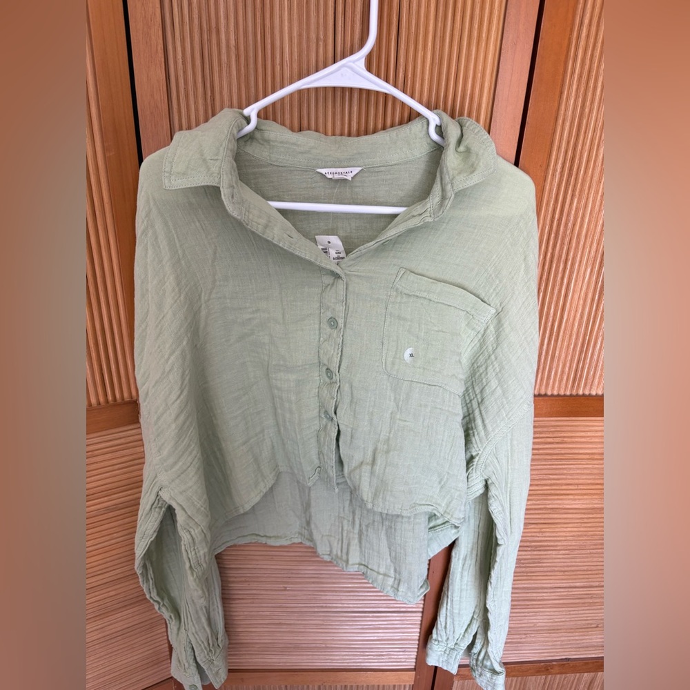 Aeropostale Light Green Linen Shirt XL